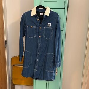 Vintage Lee Sanforized Blue Denim Jacket Coat with Sherpa Collar